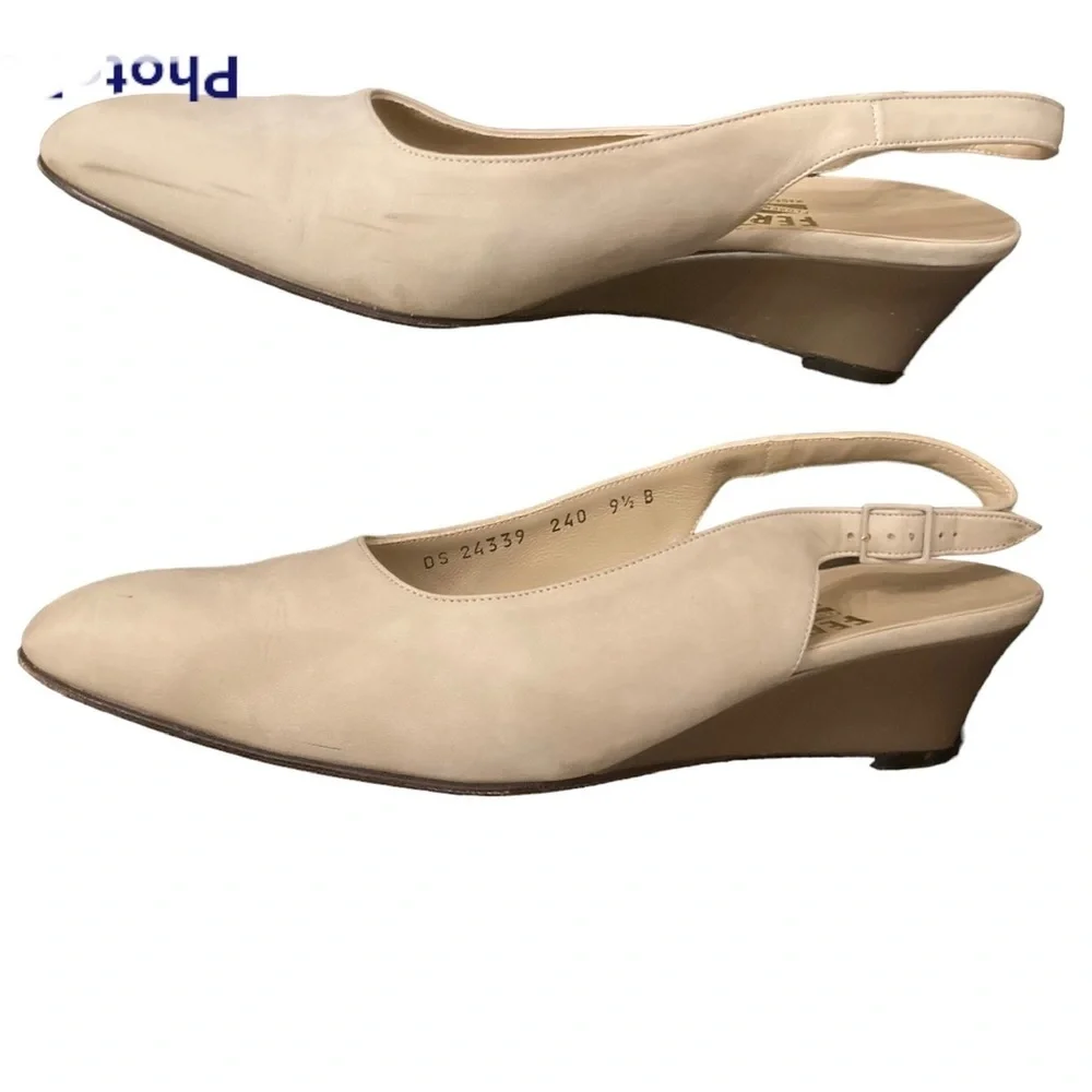 Salvatore Ferragamo Vintage suede sling back wedges cream - 9.5 EUC